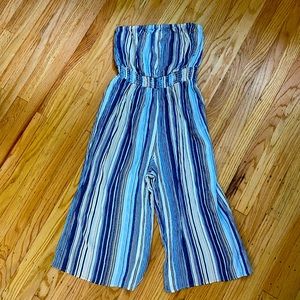 No Comment Strapless Striped Wide Leg Romper